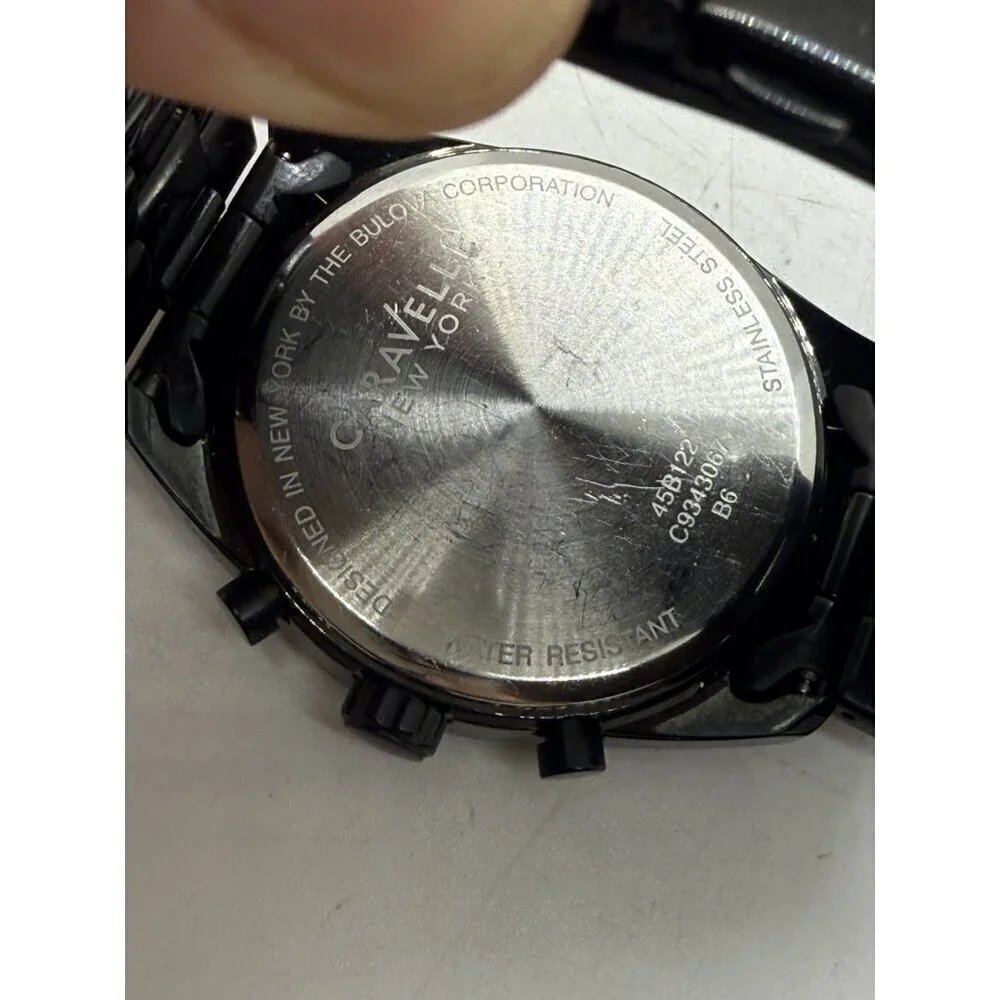 Caravelle New York by Bulova 45B122 Chronograph Quartz Men Watch Black Stainless